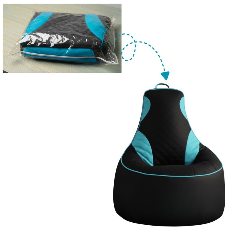 VELMORE Gaming Bean Bag Chair Cover ONLY – NO FILLING / WITHOUT BEANS | High-Back Quilted Seat, Side Pockets, Headphone Hanger & Water-Repellent Fabric - Blue - Image 1
